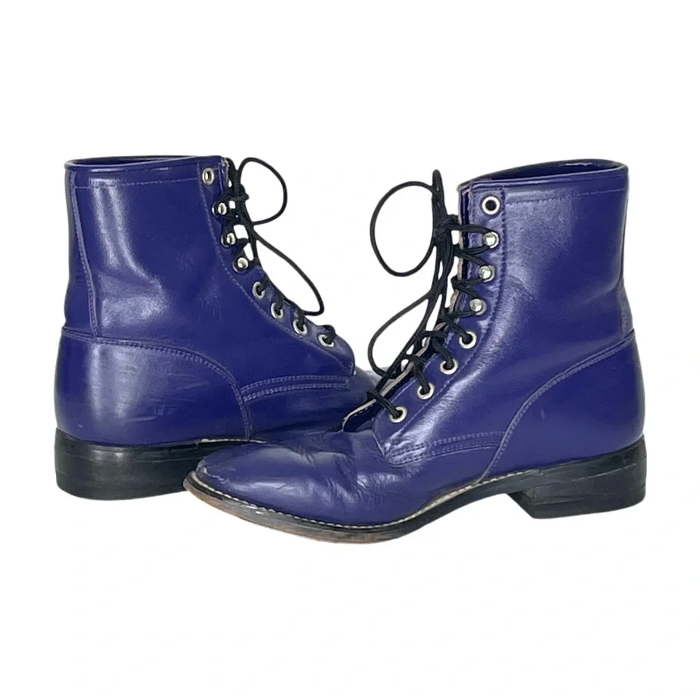 Justin Boots Girl’s Blue Lace Up Roper Boots Size 3.5 Western Equestrian Cowgirl